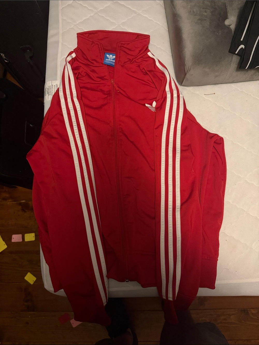 adidas Red Track Jacket with White Three-Stripes